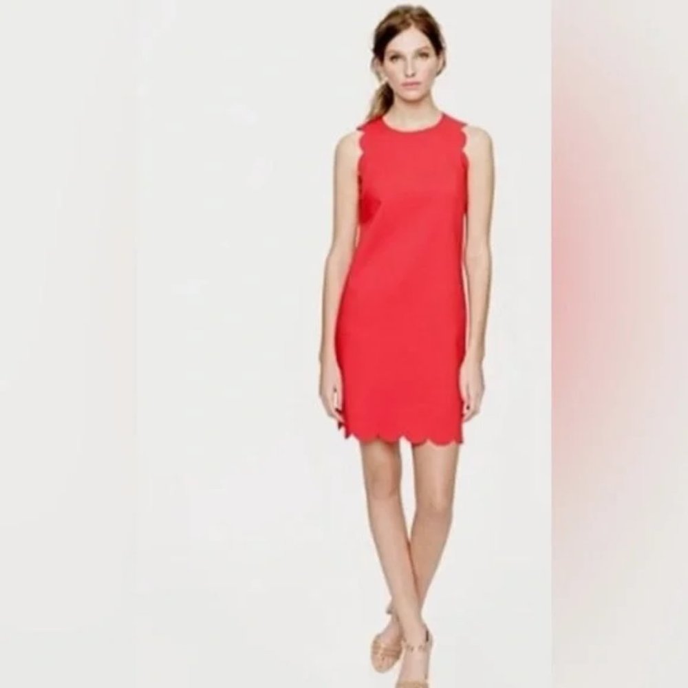 JCrew Coral-Red Scallop Sheath Dress